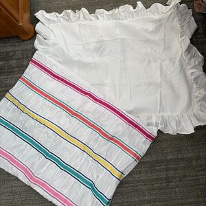 Pottery Barn lot! White Ruffled Pillow Shams with Colorful Stripes